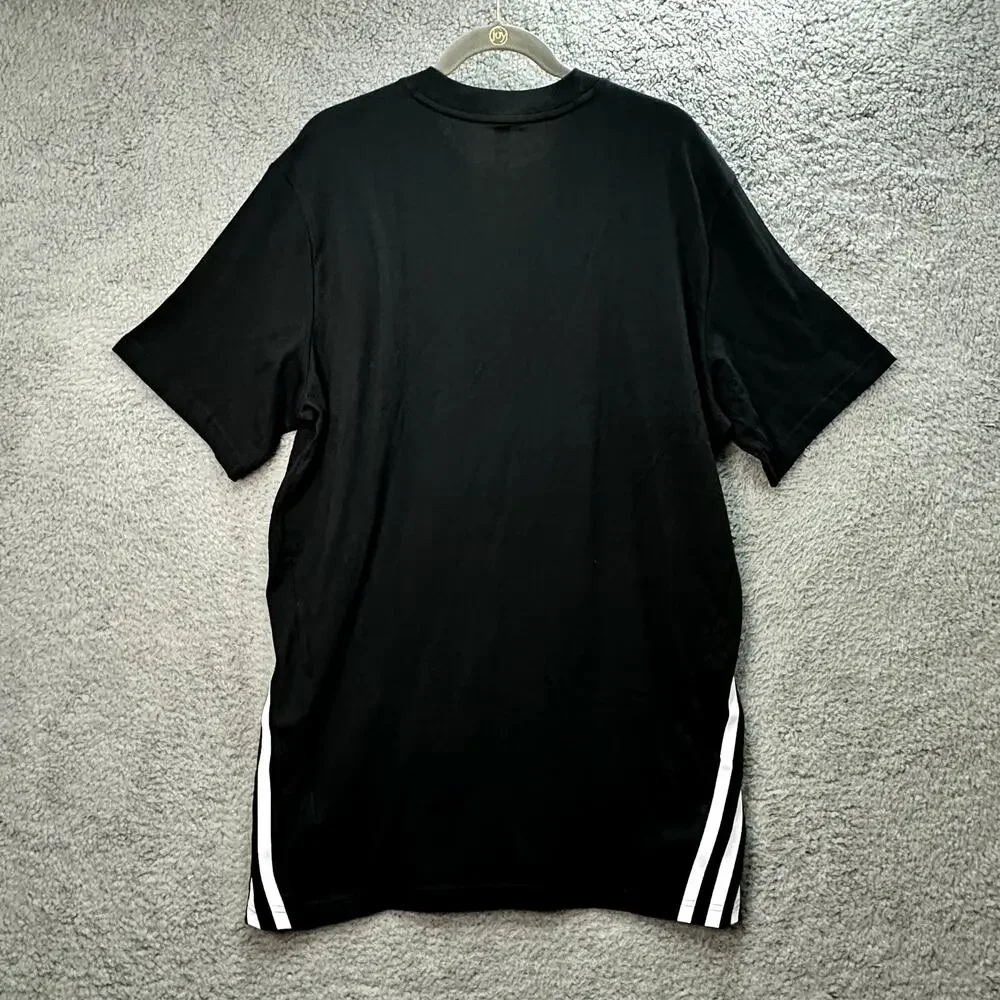 Adidas NWT Men's‎ Large Black Short Sleeve Shirt White Logo Stripes Long Active